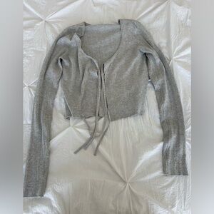 Garage Gray Knit Cardigan with Tie Front